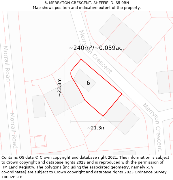 6, MERRYTON CRESCENT, SHEFFIELD, S5 9BN: Plot and title map