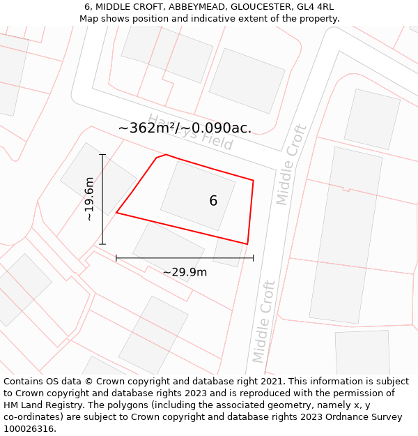 6, MIDDLE CROFT, ABBEYMEAD, GLOUCESTER, GL4 4RL: Plot and title map