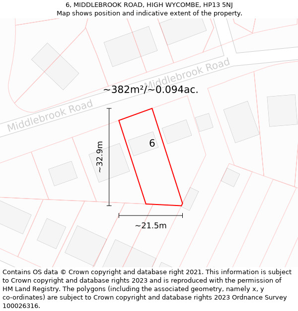 6, MIDDLEBROOK ROAD, HIGH WYCOMBE, HP13 5NJ: Plot and title map