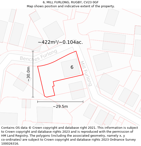 6, MILL FURLONG, RUGBY, CV23 0GF: Plot and title map