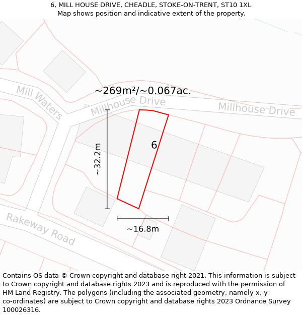 6, MILL HOUSE DRIVE, CHEADLE, STOKE-ON-TRENT, ST10 1XL: Plot and title map