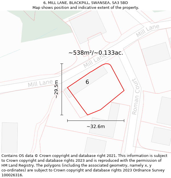 6, MILL LANE, BLACKPILL, SWANSEA, SA3 5BD: Plot and title map