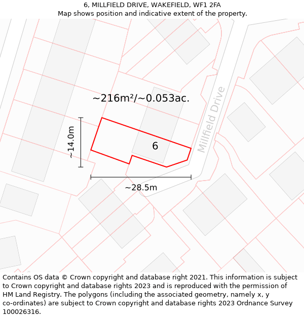 6, MILLFIELD DRIVE, WAKEFIELD, WF1 2FA: Plot and title map