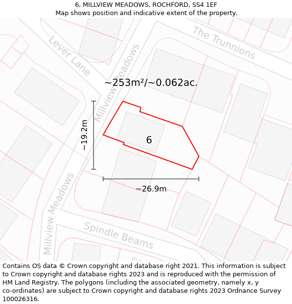 6, MILLVIEW MEADOWS, ROCHFORD, SS4 1EF: Plot and title map