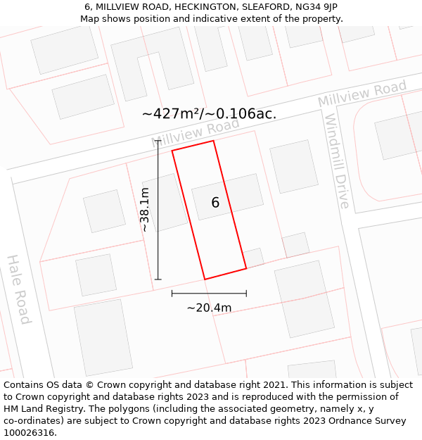 6, MILLVIEW ROAD, HECKINGTON, SLEAFORD, NG34 9JP: Plot and title map