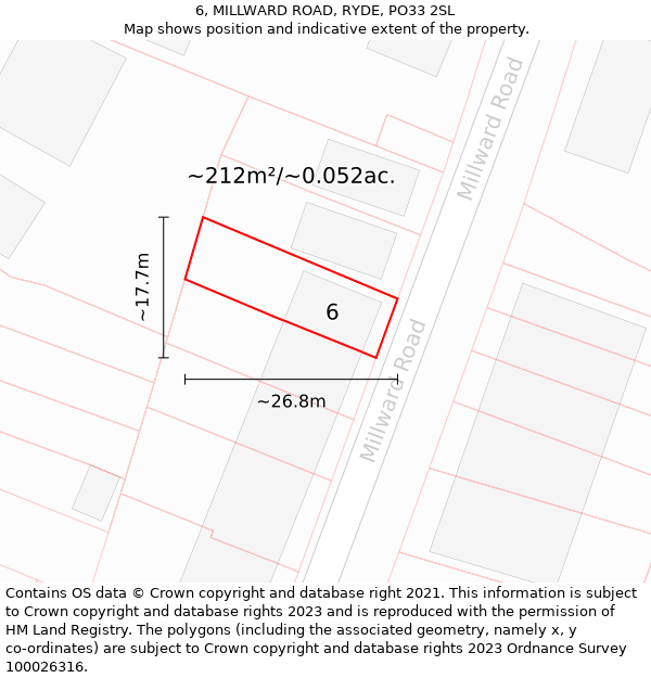 6, MILLWARD ROAD, RYDE, PO33 2SL: Plot and title map