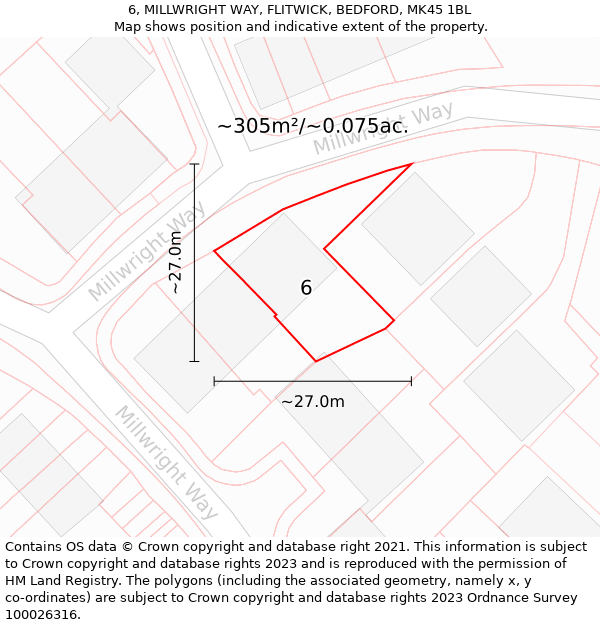 6, MILLWRIGHT WAY, FLITWICK, BEDFORD, MK45 1BL: Plot and title map