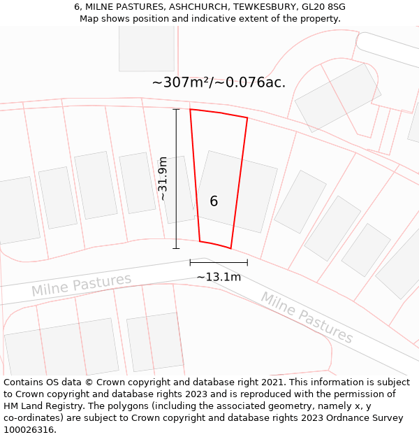 6, MILNE PASTURES, ASHCHURCH, TEWKESBURY, GL20 8SG: Plot and title map