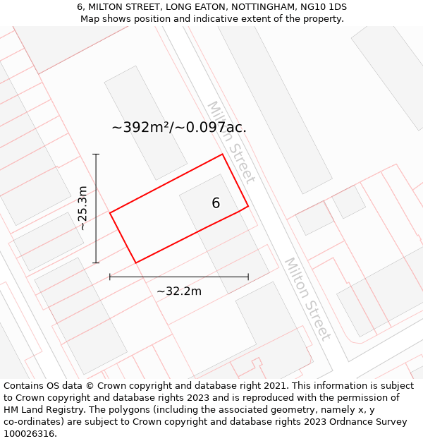 6, MILTON STREET, LONG EATON, NOTTINGHAM, NG10 1DS: Plot and title map