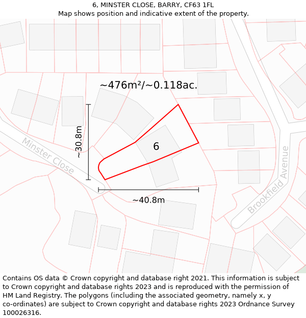 6, MINSTER CLOSE, BARRY, CF63 1FL: Plot and title map