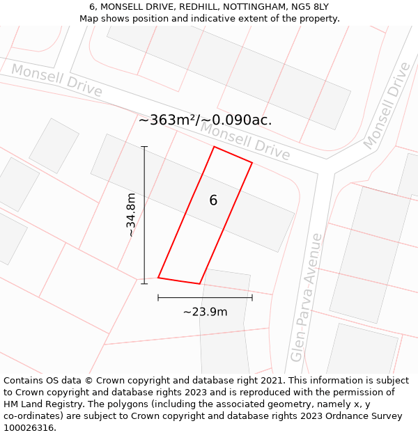 6, MONSELL DRIVE, REDHILL, NOTTINGHAM, NG5 8LY: Plot and title map