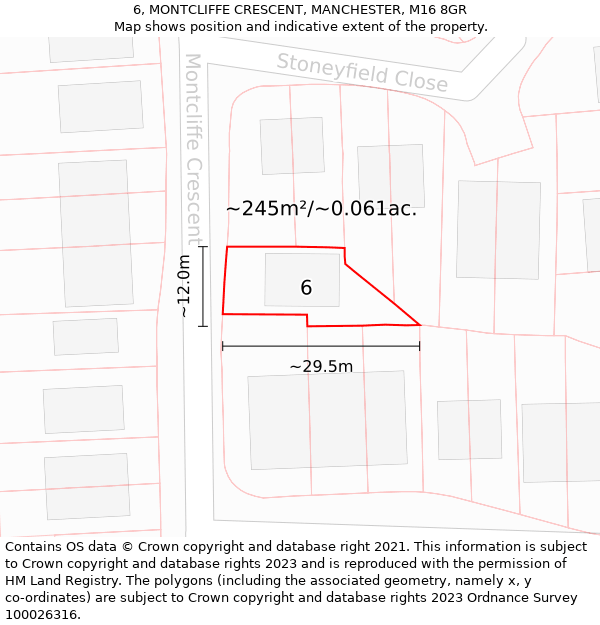 6, MONTCLIFFE CRESCENT, MANCHESTER, M16 8GR: Plot and title map