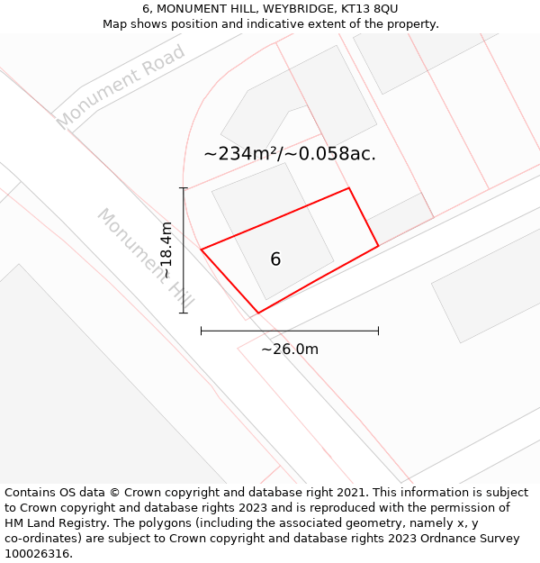 6, MONUMENT HILL, WEYBRIDGE, KT13 8QU: Plot and title map