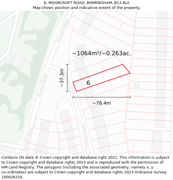 6, MOORCROFT ROAD, BIRMINGHAM, B13 8LX: Plot and title map