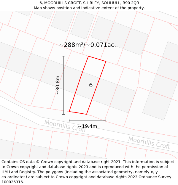 6, MOORHILLS CROFT, SHIRLEY, SOLIHULL, B90 2QB: Plot and title map