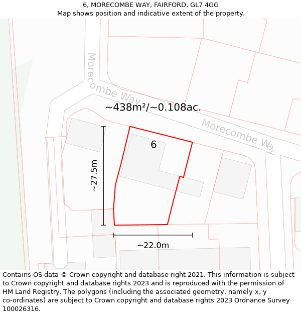 6, MORECOMBE WAY, FAIRFORD, GL7 4GG: Plot and title map