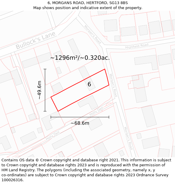 6, MORGANS ROAD, HERTFORD, SG13 8BS: Plot and title map