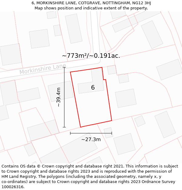 6, MORKINSHIRE LANE, COTGRAVE, NOTTINGHAM, NG12 3HJ: Plot and title map