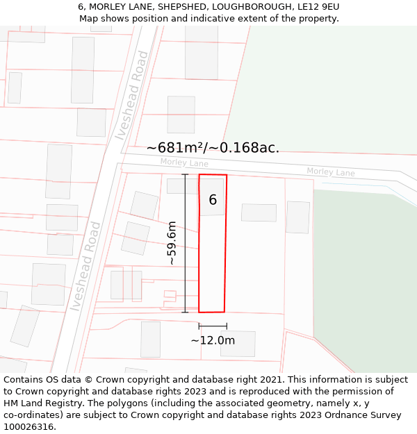 6, MORLEY LANE, SHEPSHED, LOUGHBOROUGH, LE12 9EU: Plot and title map