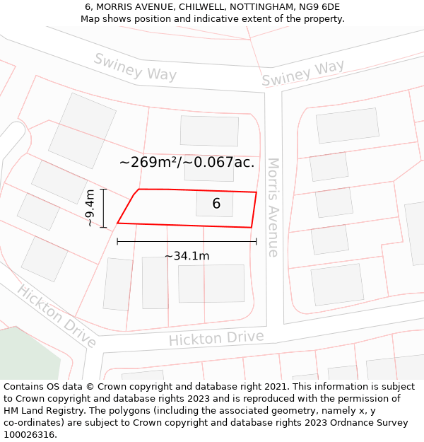 6, MORRIS AVENUE, CHILWELL, NOTTINGHAM, NG9 6DE: Plot and title map