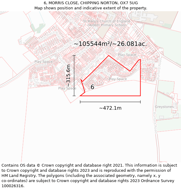 6, MORRIS CLOSE, CHIPPING NORTON, OX7 5UG: Plot and title map