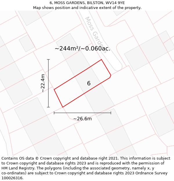 6, MOSS GARDENS, BILSTON, WV14 9YE: Plot and title map