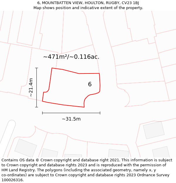 6, MOUNTBATTEN VIEW, HOULTON, RUGBY, CV23 1BJ: Plot and title map