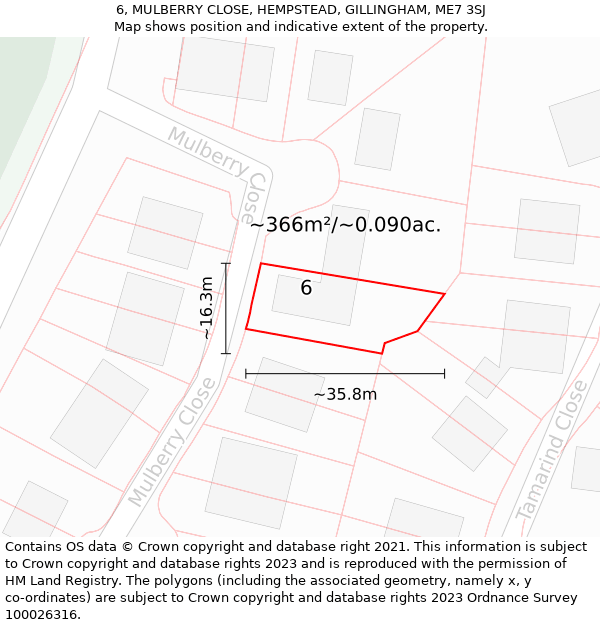 6, MULBERRY CLOSE, HEMPSTEAD, GILLINGHAM, ME7 3SJ: Plot and title map