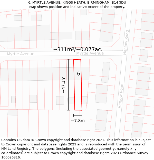 6, MYRTLE AVENUE, KINGS HEATH, BIRMINGHAM, B14 5DU: Plot and title map