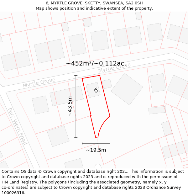 6, MYRTLE GROVE, SKETTY, SWANSEA, SA2 0SH: Plot and title map