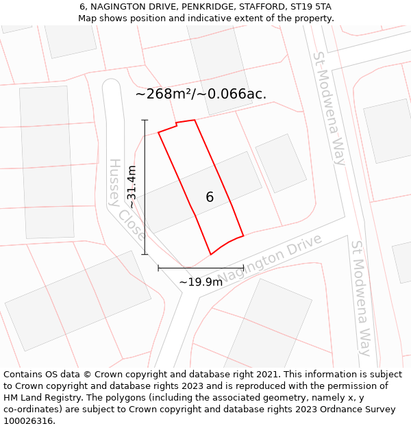 6, NAGINGTON DRIVE, PENKRIDGE, STAFFORD, ST19 5TA: Plot and title map