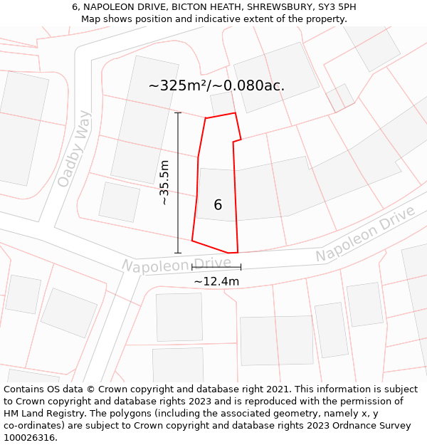 6, NAPOLEON DRIVE, BICTON HEATH, SHREWSBURY, SY3 5PH: Plot and title map