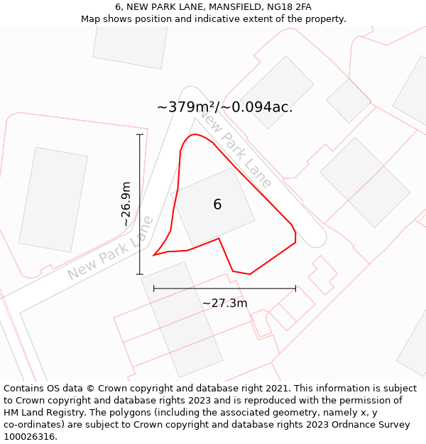 6, NEW PARK LANE, MANSFIELD, NG18 2FA: Plot and title map