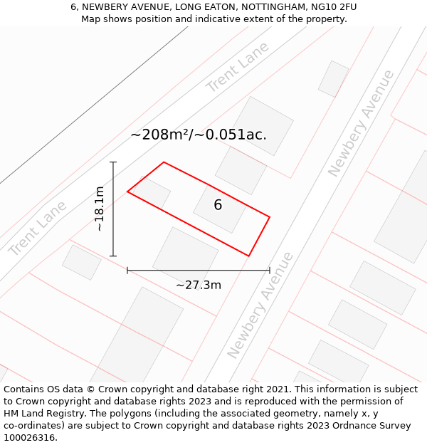 6, NEWBERY AVENUE, LONG EATON, NOTTINGHAM, NG10 2FU: Plot and title map