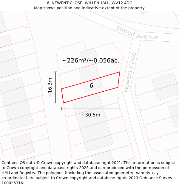 6, NEWENT CLOSE, WILLENHALL, WV12 4DG: Plot and title map