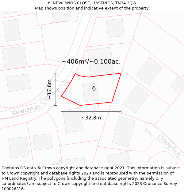 6, NEWLANDS CLOSE, HASTINGS, TN34 2QW: Plot and title map