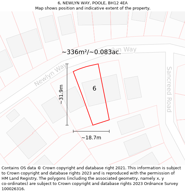 6, NEWLYN WAY, POOLE, BH12 4EA: Plot and title map