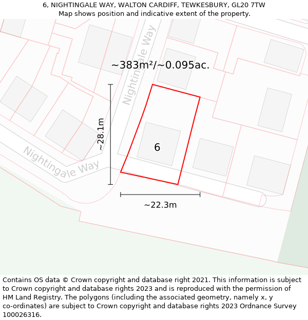 6, NIGHTINGALE WAY, WALTON CARDIFF, TEWKESBURY, GL20 7TW: Plot and title map