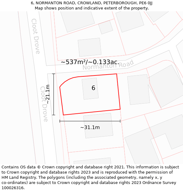 6, NORMANTON ROAD, CROWLAND, PETERBOROUGH, PE6 0JJ: Plot and title map