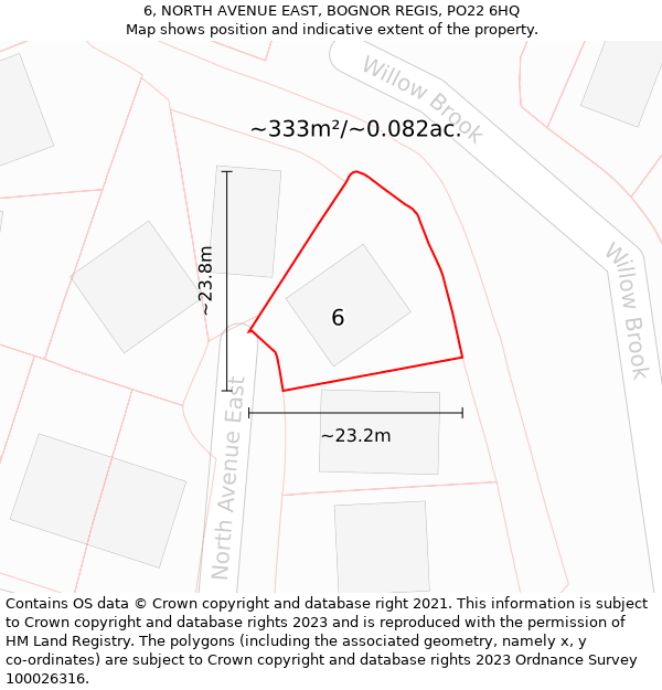 6, NORTH AVENUE EAST, BOGNOR REGIS, PO22 6HQ: Plot and title map