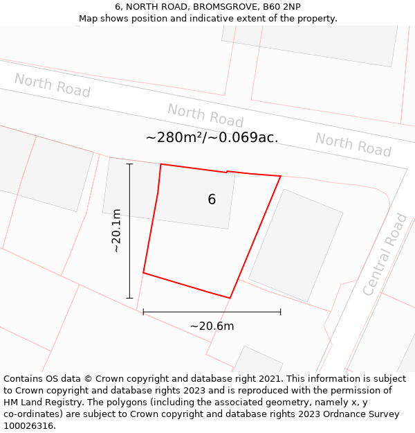 6, NORTH ROAD, BROMSGROVE, B60 2NP: Plot and title map