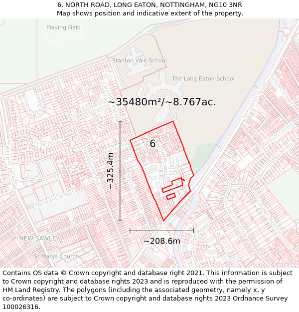 6, NORTH ROAD, LONG EATON, NOTTINGHAM, NG10 3NR: Plot and title map