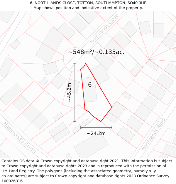 6, NORTHLANDS CLOSE, TOTTON, SOUTHAMPTON, SO40 3HB: Plot and title map