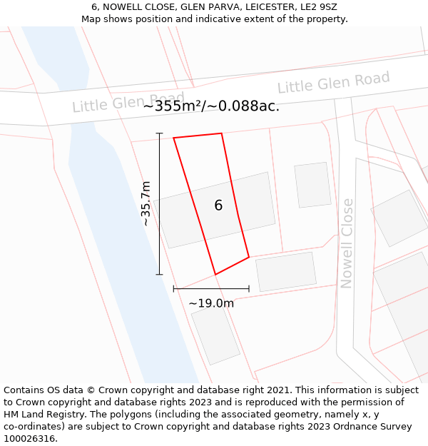 6, NOWELL CLOSE, GLEN PARVA, LEICESTER, LE2 9SZ: Plot and title map