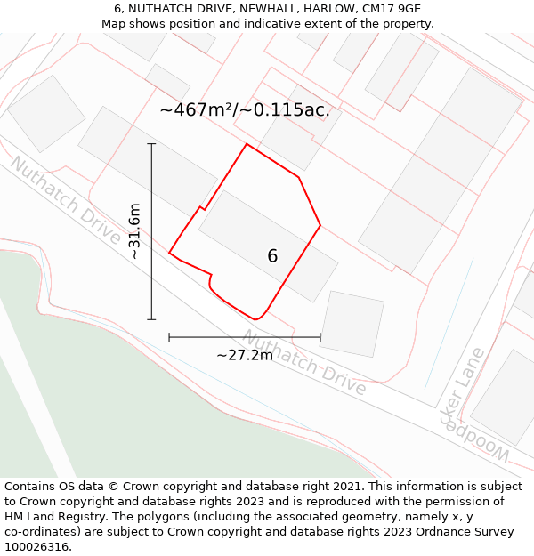 6, NUTHATCH DRIVE, NEWHALL, HARLOW, CM17 9GE: Plot and title map