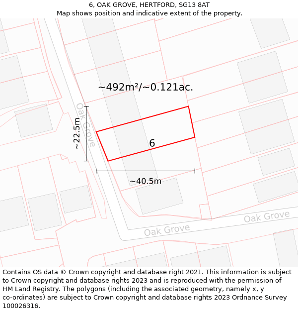 6, OAK GROVE, HERTFORD, SG13 8AT: Plot and title map