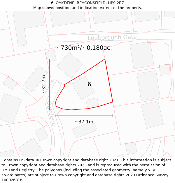 6, OAKDENE, BEACONSFIELD, HP9 2BZ: Plot and title map