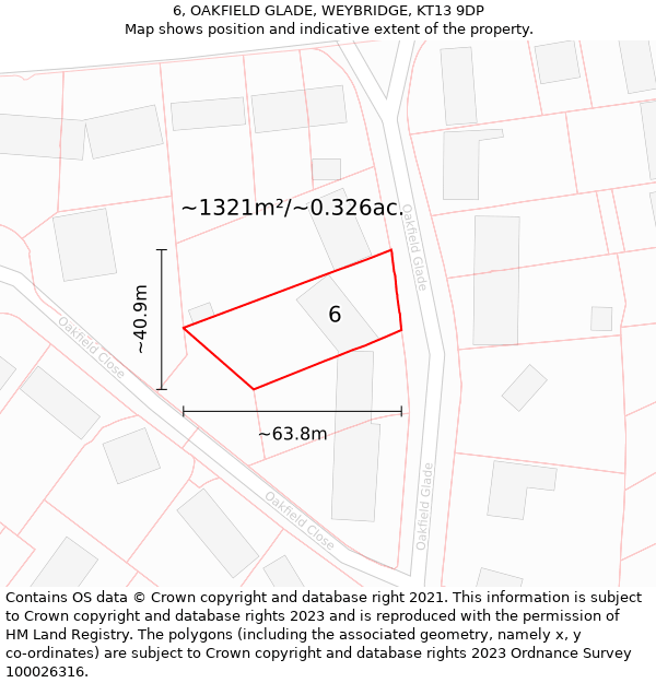 6, OAKFIELD GLADE, WEYBRIDGE, KT13 9DP: Plot and title map