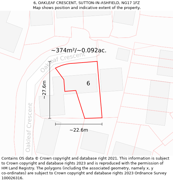 6, OAKLEAF CRESCENT, SUTTON-IN-ASHFIELD, NG17 1FZ: Plot and title map