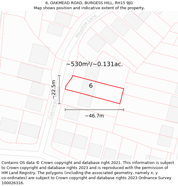 6, OAKMEAD ROAD, BURGESS HILL, RH15 9JG: Plot and title map